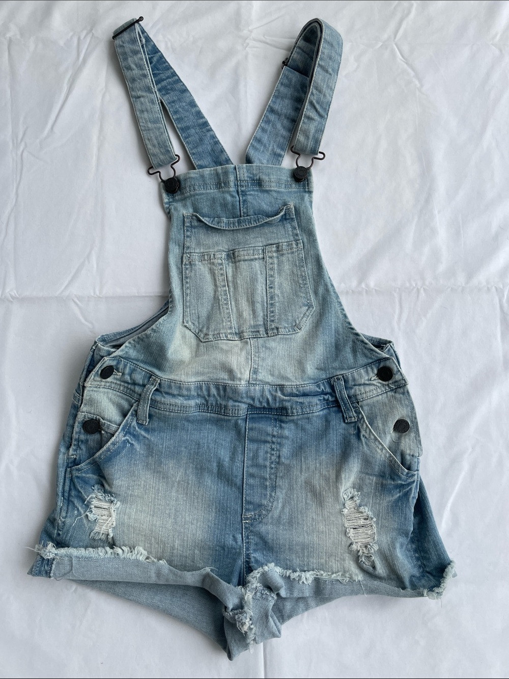 refuge Light Blue Distressed Denim Shortalls